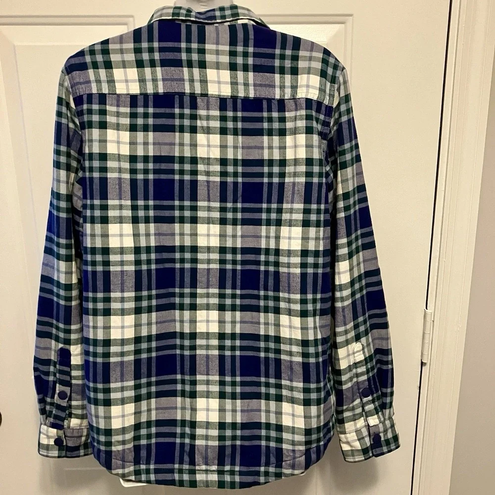LL Bean Size Small Blue Fleece‎ Lined Plaid Flannel Shirt Jacket Shacket Women's